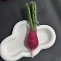 Handmade wool felt pink radish keychain with cute smile on white ceramic plate - Purple Radish