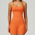 Ensemble de yoga sans couture orange avec débardeur sport et short taille haute - S / Vest+Shorts - Vibrant Orange