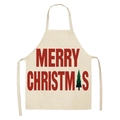 Beige Christmas apron with red Merry Christmas text and green tree print on white background - A0001-23 Beige Red Big Letter Christmas