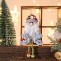 Hanging Santa Claus plush ornament with red green plaid hat and festive golden bells - Santa Claus