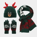 Set navideño de 3 piezas con gorro de reno, bufanda y guantes táctiles en verde oscuro - Niños 52-56cm / Verde