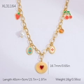 Golden necklace with rainbow charms, strawberry, cherry and enamel flowers, 40cm length - XL31164 Strawberry Cherry Multi-Element Style