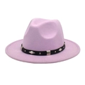 Detail of light purple wool fedora hat featuring a black leather belt with silver studs - M (56-58cm) / Taro Purple