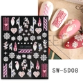 5D embossed Christmas nail stickers SW-5D08 featuring pink sweater textures and snowflakes - SW-5D08