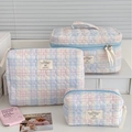 Set di pochette per cosmetici a quadretti rosa e blu con cuciture a cuore e fiocchi - Beauty case / Quadri Colorati