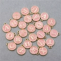 Pink and gold alphabet charms in a set of 26 letters for DIY jewelry making - Alphabet Set (DY147) / Set of 26 / KC Gold Peach Enamel