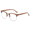 Retro tortoise shell browline frame with silver metal rims and square eyeglass design - Transparent Tea Silver Frame