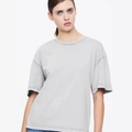 T-shirt oversize in cotone grigio chiaro lavato con spalle scese e scollo rotondo - S / Grigio Lavato
