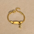 Gold stainless steel Figaro bracelet with polished ID tag and zircon letter I pendant - Gold Letter I