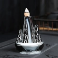 Mountain-shaped black ceramic backflow incense burner with white smoke waterfall effect - Mountain Waterfall Viewing