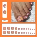 Pink press-on toenails with orange daisy print and white French tips 24pcs set - F085 Lovely Flower