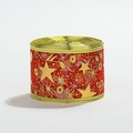 Dunkelrotes, doppellagiges Weihnachts-Meshband mit goldenem Stern- und Notendruck - Rot/2m