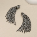 Detail of 2mm grey faceted beaded tassel earrings with sparkling rhinestone studded caps - Dark Gray