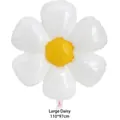 Large daisy foil balloon for party decor, white and yellow, size 110x97cm - Large Daisy Without Rod / White