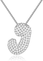 Sparkling silver necklace with letter J pendant encrusted in zircon stones - Letter J / Silver