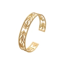Elegant gold-plated open bangle featuring hollow leaf patterns and milgrain detailing - Y587-1 Gold Leaf Hollow