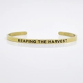 4mm gold stainless steel cuff bracelet with Reaping The Harvest inspirational engraving - REAPING THE HARVEST
