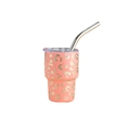 3oz coral pink stainless steel mini tumbler with golden leopard print and straw - Light Pink Leopard Print