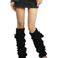 Thick black cable knit over-knee leg warmers with decorative pom-poms for winter - One Size / Black