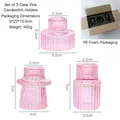 Set of three transparent pink ribbed glass candle holders with vintage relief texture - Set of 3 Pink Glass Holders (EPE Packed)