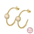 925 silver hoop earrings in golden hammered texture with a white translucent gemstone - Hammered White Gem Hoop - Gold