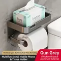 Gunmetal gray wall-mounted toilet paper holder with top shelf made of space aluminum - Space Aluminum / Gun Grey Bordered Double Layer