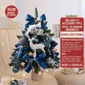 Mini 45cm night blue Christmas tree with white deer and silver ornaments for desktop decor - Night Blue-45cm