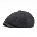 Classic charcoal grey wool newsboy cap with vintage octagonal paneled design - Dark Gray