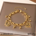 Double-layered golden heart pendant bracelet with sphere charms on premium leather stand - Color Line Hollow Heart Style (KB203679-Z)