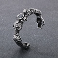 Macro detail of gothic skull bracelet with black zircon inlay and aged steel finish - Retro Steel Color (KB188543-KJX)