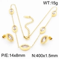 18K gold plated steel jewelry set with white marquise glass pendant and earrings - Gold Necklace and Earrings Two Piece Set (KS200551-KLX)