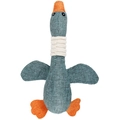 Blue goose plush squeaky dog toy made of durable linen-textured fabric with orange feet - Blue Wild Goose