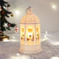 White Christmas lantern with snowman print and warm LED light for holiday decoration - Hexagonal White Snowman