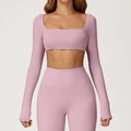 Ensemble de yoga rose Morandi avec haut à manches longues et legging de sport taille haute - Rose Violet