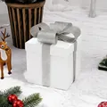 Minimalist 25cm white Christmas gift box with silver glitter bow on plush carpet - 25cm (Silver Ribbon) White Gift Box