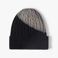 Winter cable knit beanie in gray and black dual-tone color block for warmth - Black Gray (22B003)