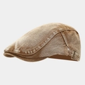 Béret vintage en jean délavé beige avec boucle métallique réglable et bord court - Réglable / Kaki