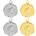 Stainless steel coin charms with crescent moon design in gold and silver finish - Wax Seal Moon - Mixed