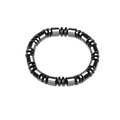Macro view of elastic hematite bead bracelet with polished cylindrical and disc stones - Double Clip Piece