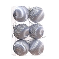 Set of 6 silver Christmas foam balls with glitter and stripes in a clear box - 6cm / Set of 6 / Gray