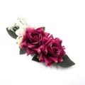 Bohemian hair comb with large rose red silk roses and pink flower buds for weddings - FS33-4 Rose Red