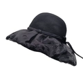 Detailed view of black breathable mesh crown and sheer pleated brim with butterfly embroidery - M(56-58cm) / Black