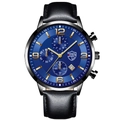 Men's quartz chronograph watch with blue sunray dial and black leather strap - Black Strap Blue Dial [Leather Band + Calendar/Luminous] / Single Watch