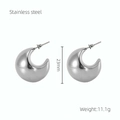 Pendientes de gota plateados en forma de C de acero inoxidable, altura de 23 mm - Oro de 18K / Color Acero