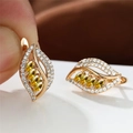 Champagne gold leaf drop earrings with marquise-cut yellow stones and micro-pave crystals - Champagne Gold Yellow Stone