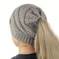 Grey knitted ponytail beanie with soft acrylic texture and back hair opening - M (56-58cm) / Light Gray