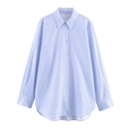 Women's blue and white gingham v-neck long sleeve shirt with curved hem and button closure - XS / Sky Blue Plaid