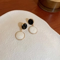 Vintage gold plated earrings in monochrome black and white drip glaze design - 12# Silver Needle (white)