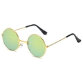 Retro Kinder Sonnenbrille mit rundem Goldmetallrahmen und grün-gelben Verlaufsgläsern - Goldener Rahmen Goldspiegel
