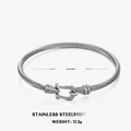 Silver twisted wire stainless steel horseshoe bracelet with 5.7cm inner diameter - Silver Horseshoe Buckle Bangle
